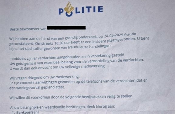 Politie Culemborg en Buren waarschuwt voor nepbrieven