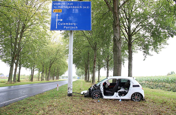 Vrouw gewond bij botsing met boom op de N320 in Culemborg