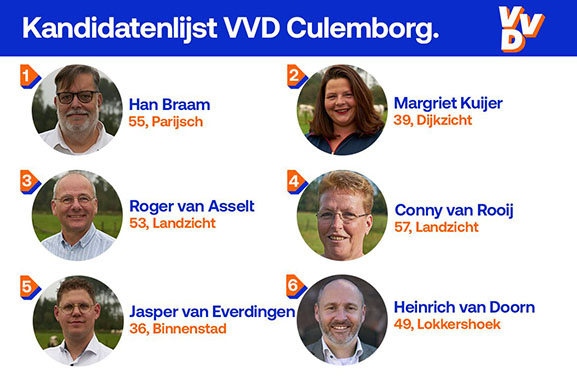 Mix van ervaren en nieuwe kandidaten bij VVD Culemborg