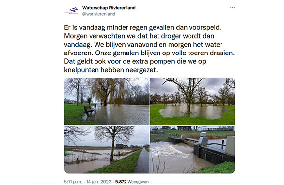 Waterpeil in de Linge zakt, grootste gevaar geweken