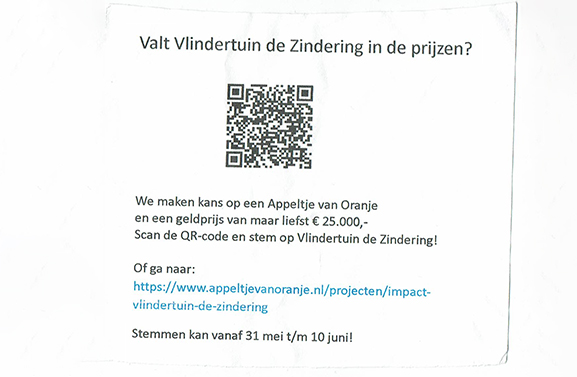 Stemmen voor Vlindertuin de Zindering kan nog tot vanavond 23:59.59 uur
