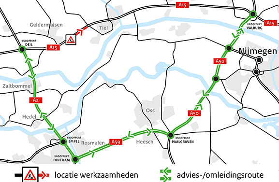 Deze zomer groot onderhoud op A15 tussen knooppunt Deil en Tiel-West